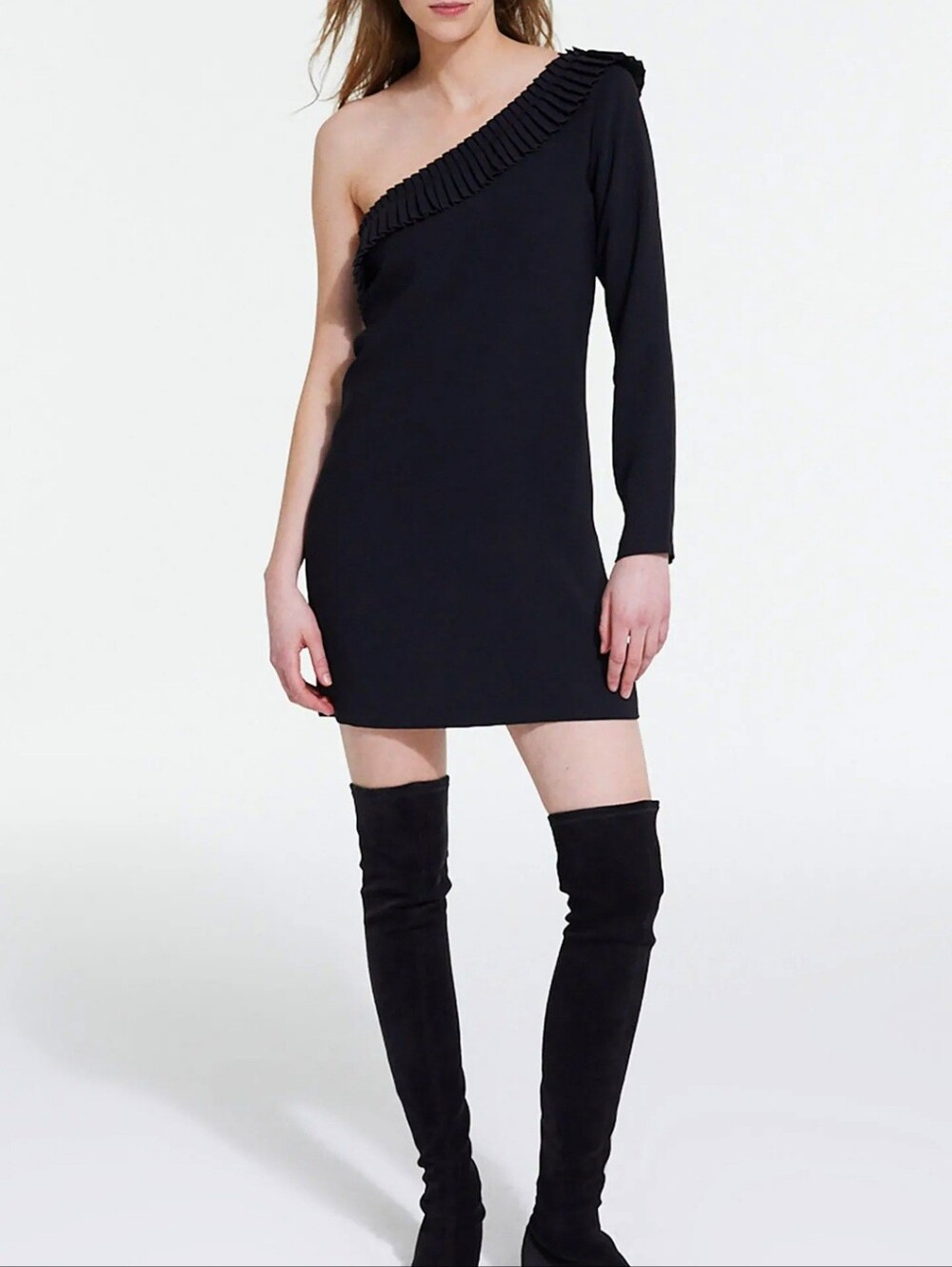 The Kooples One-Shoulder Ruffle Sheath Dress FR2 Medium